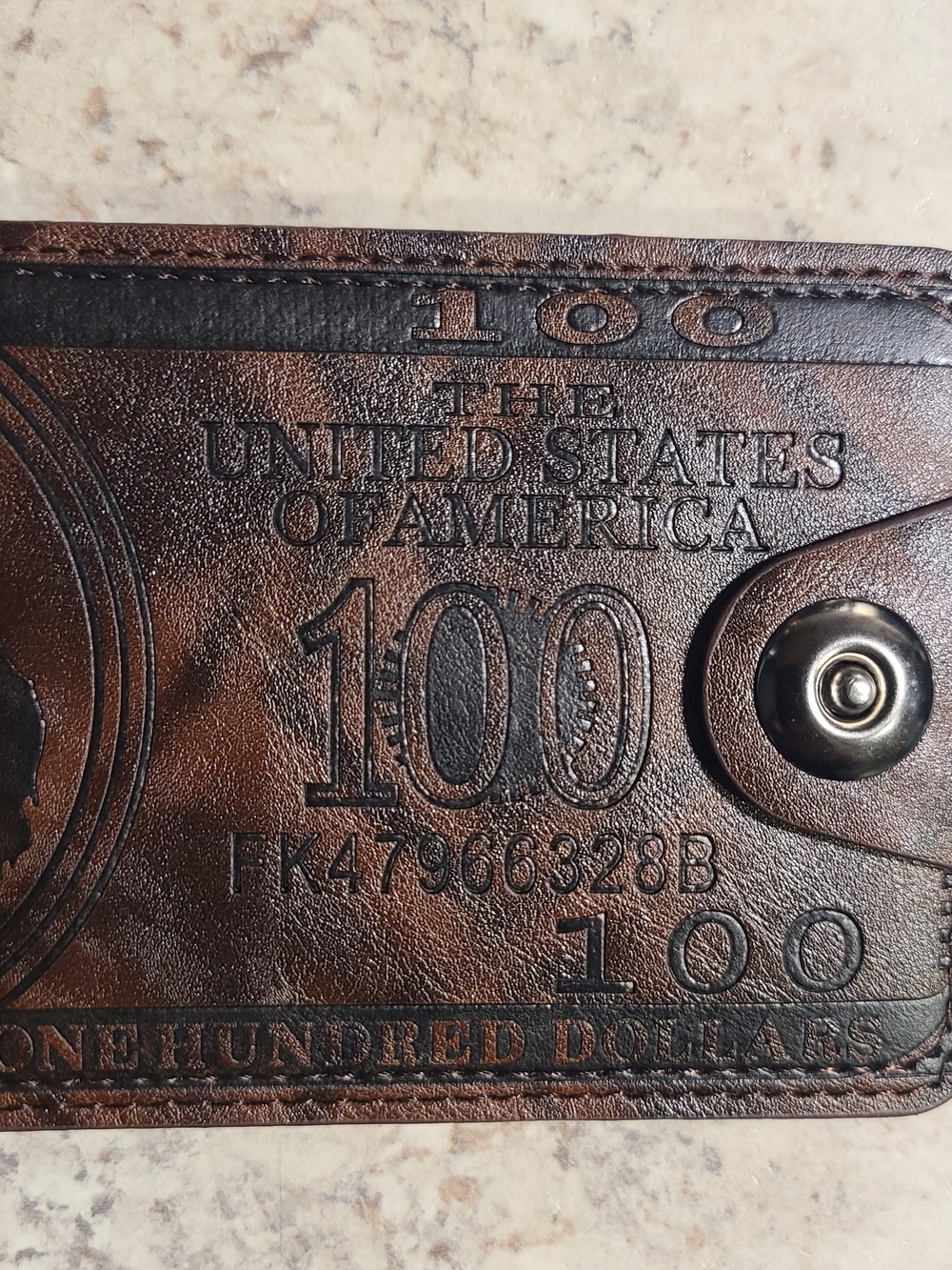 Brown Men's Leather Wallet with Embossed $100 Design